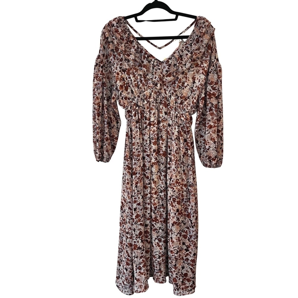 NWT Entro Ditzy Floral‎ Long Sleeve Midi Dress Women's Size Small Babydoll Midi